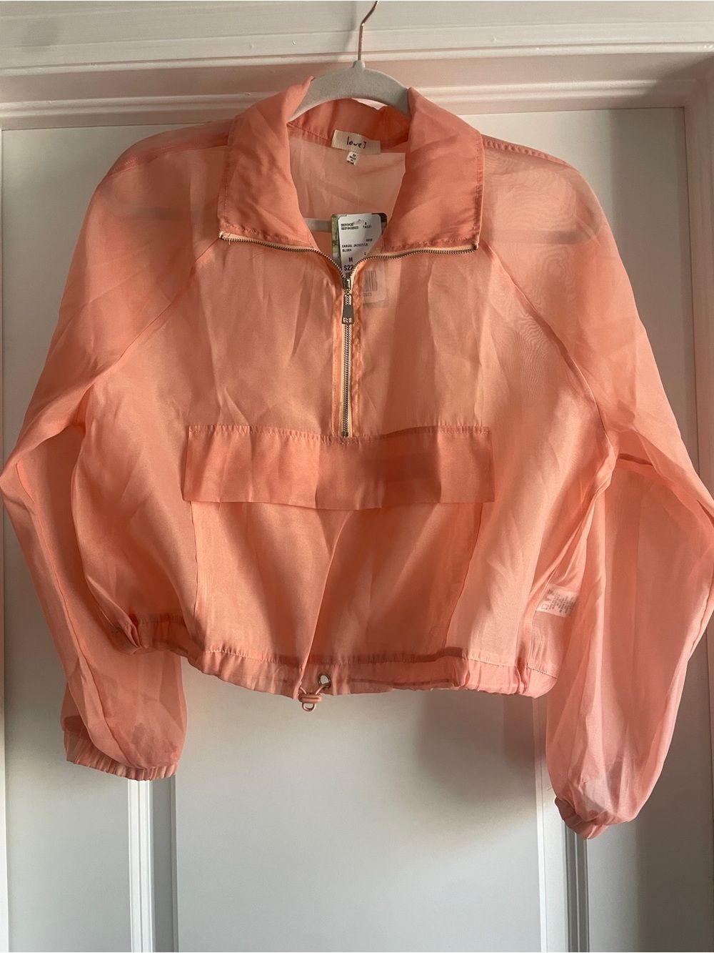 NEW Forever 21 Love J Peach Sheer Transparent Bomber Jacket Size M Half Zip